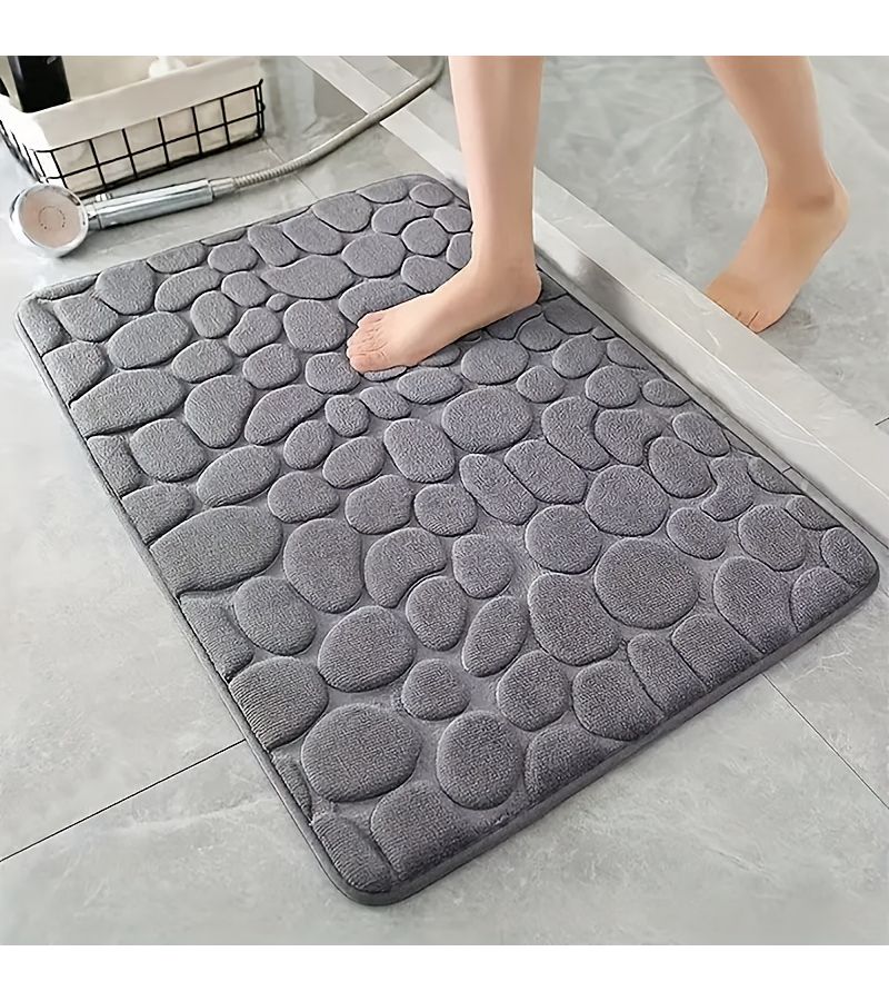 Ultra Soft Memory Foam Bath Mat Non Slip Pebble Pattern Quick Dry And Anti Skid Floor Mat For Shower Bathtub Kitchen Or Bedroom Gray - Image 1