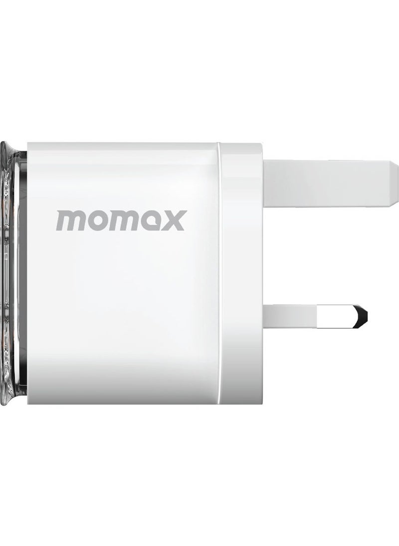 Momax - UM51 1-Charger Flow 2-Port [35W] Fast Wall Charger [GaN Tech] 2x USB-C PD 3.0 Charging Adapter Compatible with Macbook Laptop Smartphone Tablet - White - Image 1