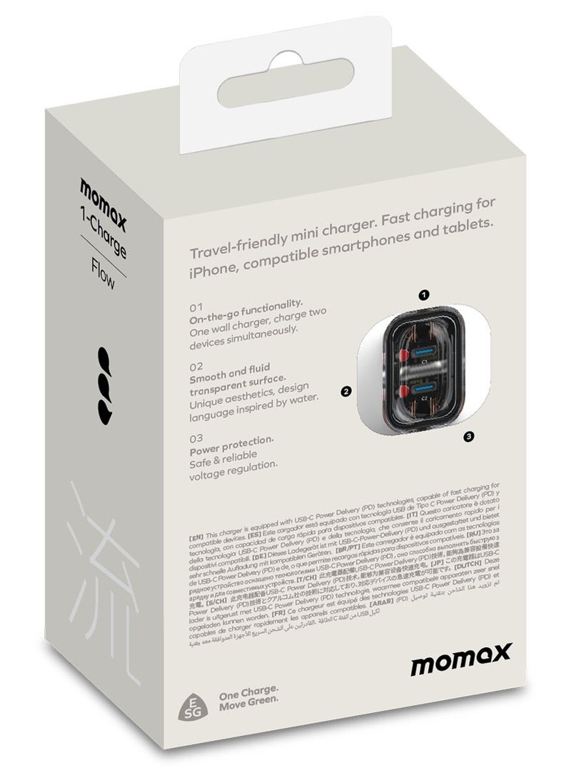 Momax - UM51 1-Charger Flow 2-Port [35W] Fast Wall Charger [GaN Tech] 2x USB-C PD 3.0 Charging Adapter Compatible with Macbook Laptop Smartphone Tablet - White - Image 1