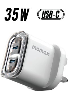 UM51 1-Charger Flow 2-Port [35W] Fast Wall Charger [GaN Tech] 2x USB-C PD 3.0 Charging Adapter Compatible with Macbook Laptop Smartphone Tablet - White