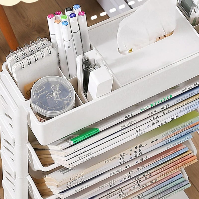 Vallaree Movable Book Shelf 6Layer Rotatable Book Rack Plastic Rolling Storage Organizer Book Rack for Kids Students Bedroom Home Office and School Use 92cmx39cmx19cm6XL Book Shelf White - Image 3