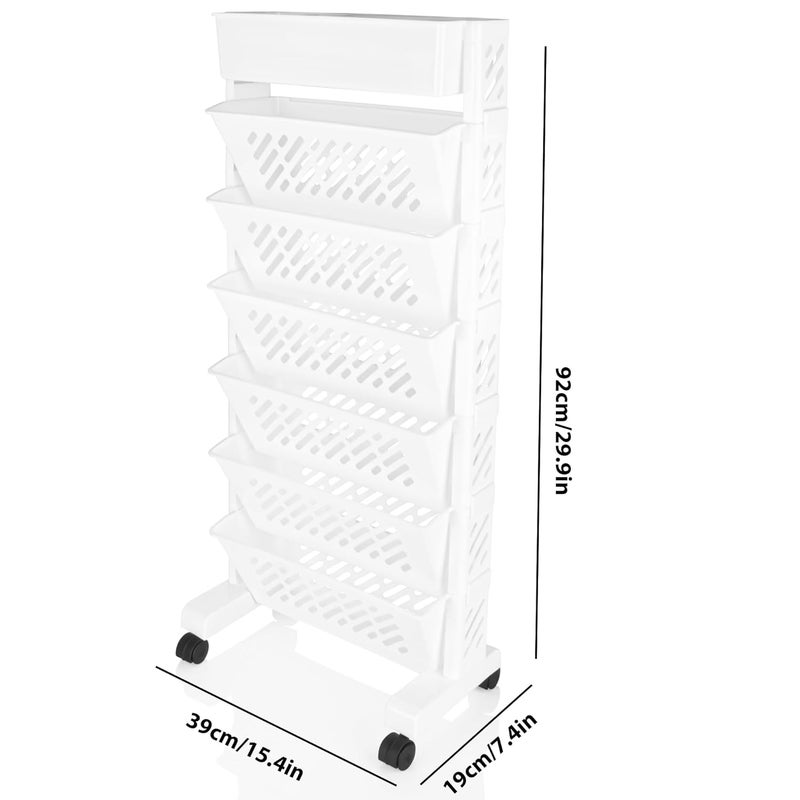 Vallaree Movable Book Shelf 6Layer Rotatable Book Rack Plastic Rolling Storage Organizer Book Rack for Kids Students Bedroom Home Office and School Use 92cmx39cmx19cm6XL Book Shelf White - Image 2