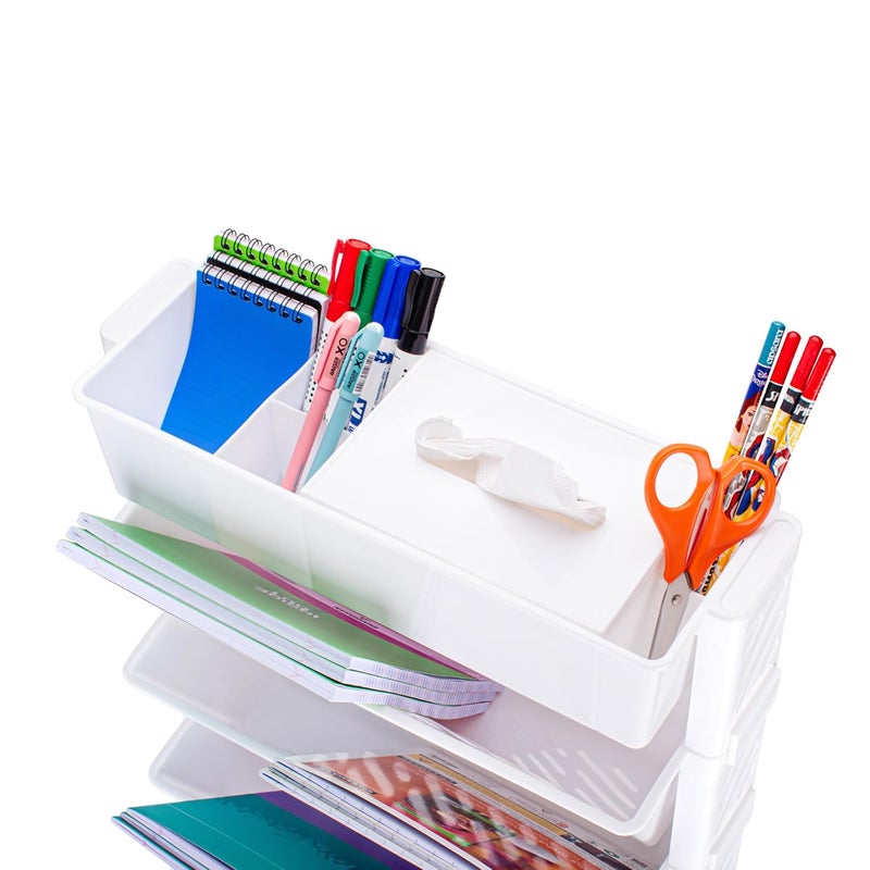 Vallaree Movable Book Shelf 6Layer Rotatable Book Rack Plastic Rolling Storage Organizer Book Rack for Kids Students Bedroom Home Office and School Use 92cmx39cmx19cm6XL Book Shelf White - Image 4