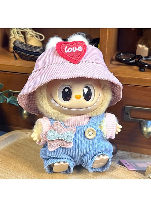 Labubu Sitting Party Doll Clothes Generation II Blind Box Labubu Doll Clothes Ragcloth Clothes Plush Vinyl Face-Specification:First And Second Generation Universal (doll Not Included) - Standard Outfit-Color:Little Star (love Hat + T-shirt + Overalls)