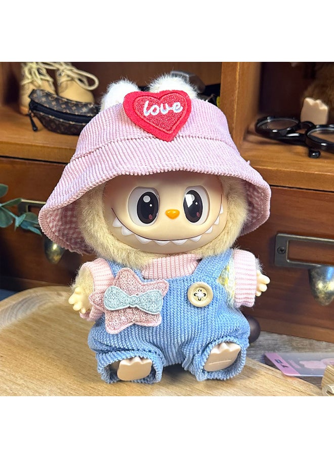 null - Labubu Sitting Party Doll Clothes Generation II Blind Box Labubu Doll Clothes Ragcloth Clothes Plush Vinyl Face-Specification:First And Second Generation Universal (doll Not Included) - Standard Outfit-Color:Little Star (love Hat + T-shirt + Overalls) - Image 1