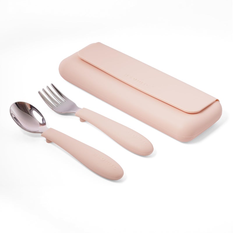 ASOMIC Premium 316 Stainless Steel Toddler Utensils with Silicone Handles & Travel Case, Kids Spoon & Fork Set for Toddler Self Feeding at Daycare, Preschool & School, BPA-Free, Dishwasher Safe - Image 1