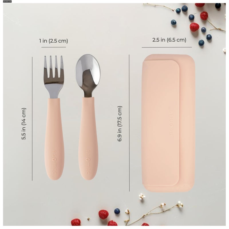 ASOMIC Premium 316 Stainless Steel Toddler Utensils with Silicone Handles & Travel Case, Kids Spoon & Fork Set for Toddler Self Feeding at Daycare, Preschool & School, BPA-Free, Dishwasher Safe - Image 4