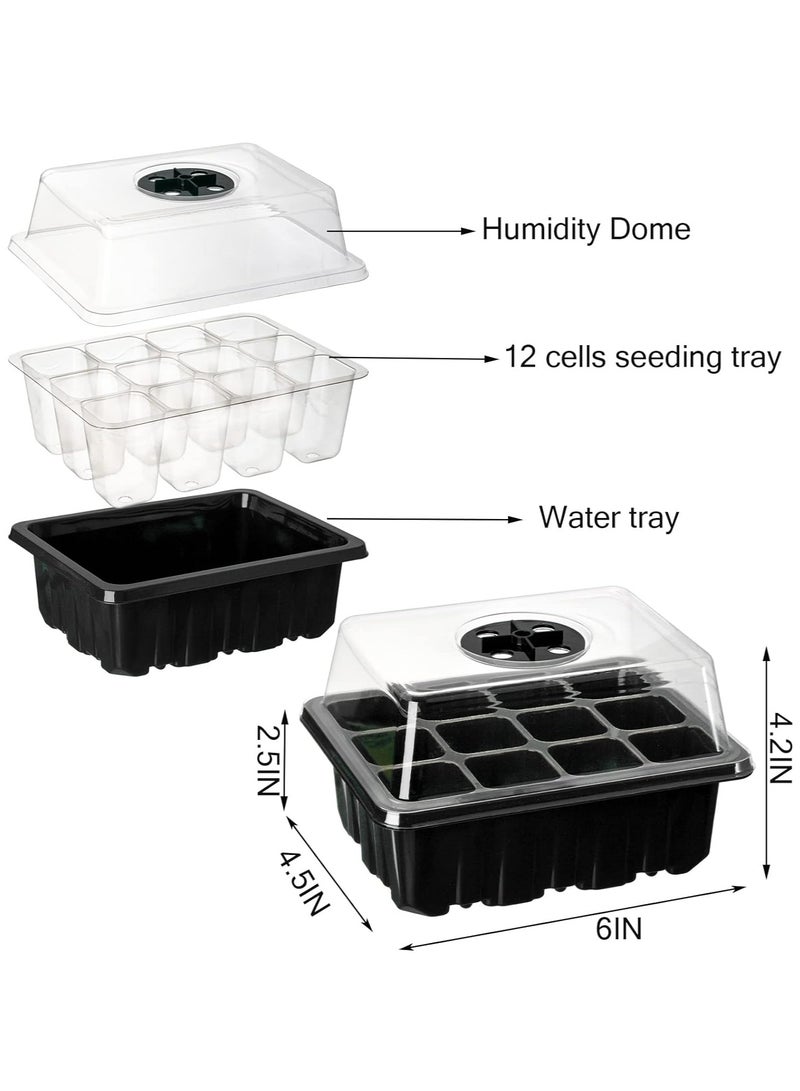 Gerenic 16 Pack Seed Trays, 192 Cells Total Tray, Plastic Seedling Starter Tray Kit with Dome, Humidity Adjustable Seed Growing Trays, Plant Germination Trays Greenhouse Trays with Black Base - Image 2
