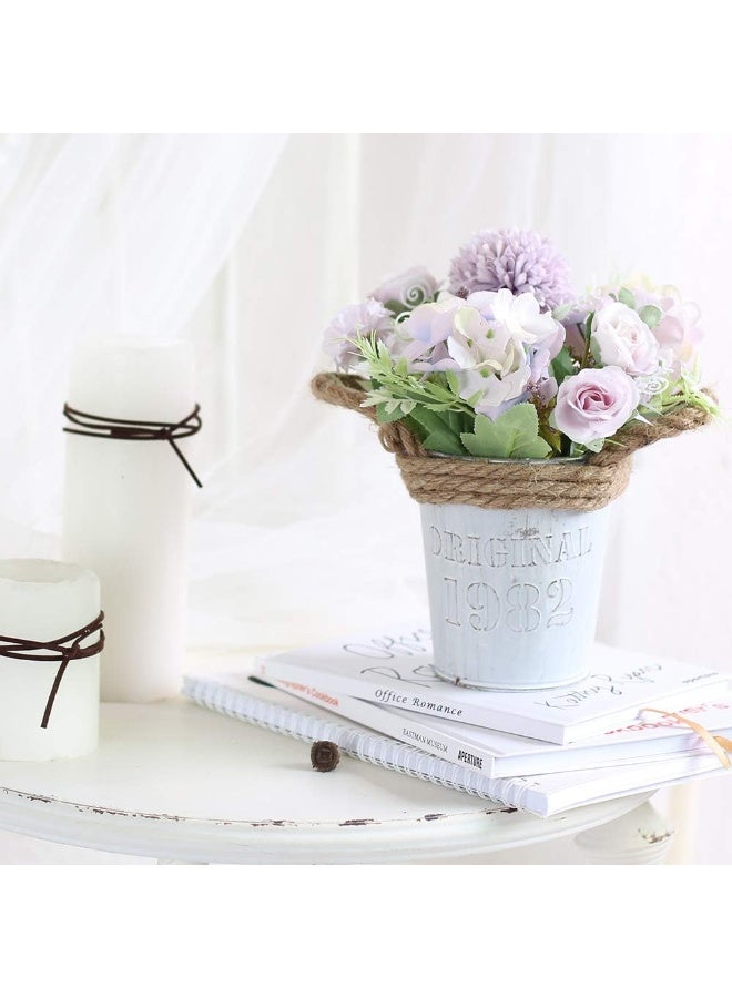 ألاماريك زهور هدرانجيا اصطناعية مع أصيص، نباتات صناعية ١١ × ٢٠ سم في أصيص معدني، زهور ورود حريرية لتزيين المنزل والمكتب وطاولة المطبخ وحافة النافذة، هدية لمنزل جديد (بنفسجي) - Image 3