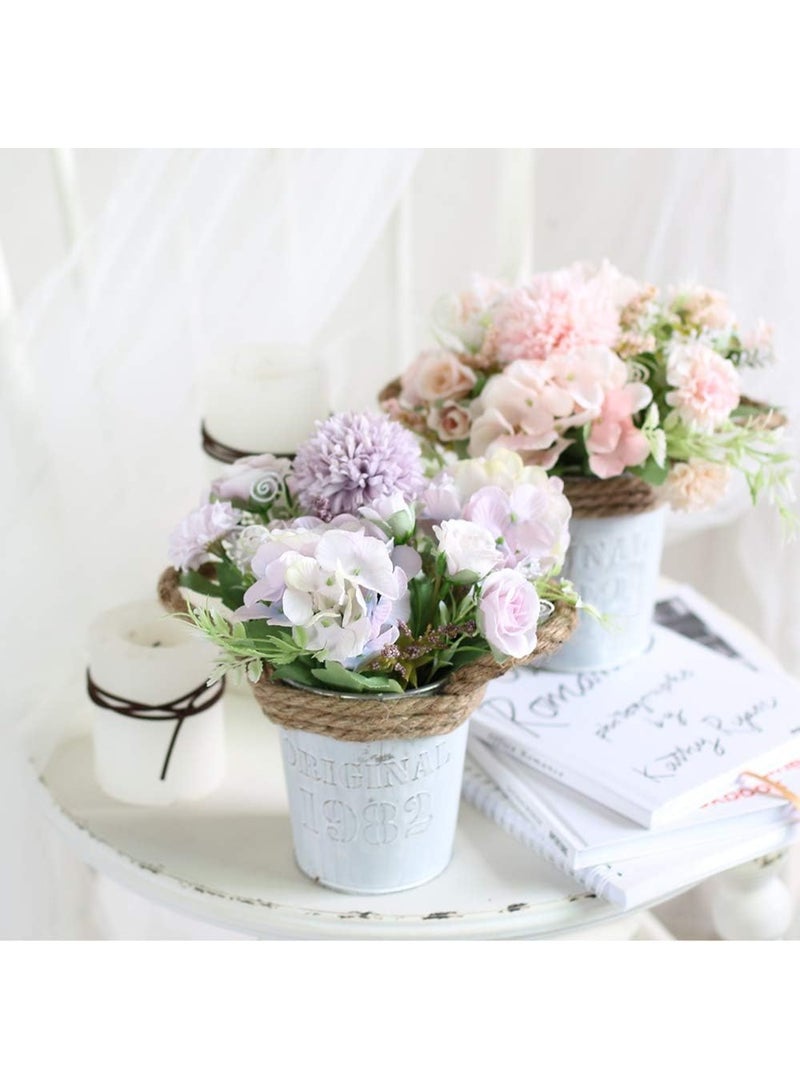 ألاماريك زهور هدرانجيا اصطناعية مع أصيص، نباتات صناعية ١١ × ٢٠ سم في أصيص معدني، زهور ورود حريرية لتزيين المنزل والمكتب وطاولة المطبخ وحافة النافذة، هدية لمنزل جديد (بنفسجي) - Image 4