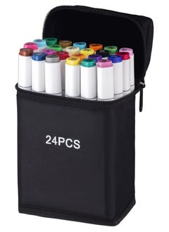 Touch 24pcs Dual Tip Markers Set, Assorted Colors Stylish White Body with Black Cloth Bag  - Image 1