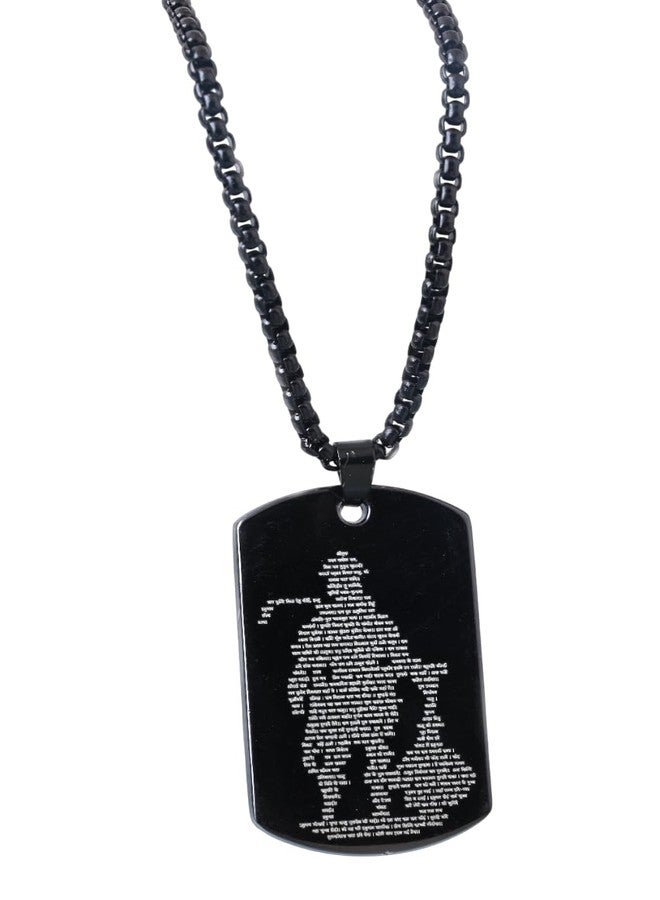 Kizzi Hanuman Chalisa and Gada Micro-carved Tag Stainless Steel Necklace for Men | Locket and Pendant Necklace for Men and Boy | Hanuman Necklace with Chain in Black - Image 1