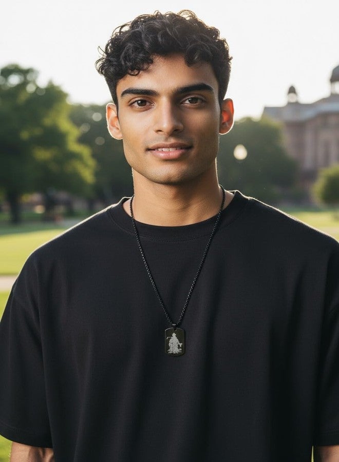 Kizzi Hanuman Chalisa and Gada Micro-carved Tag Stainless Steel Necklace for Men | Locket and Pendant Necklace for Men and Boy | Hanuman Necklace with Chain in Black - Image 4
