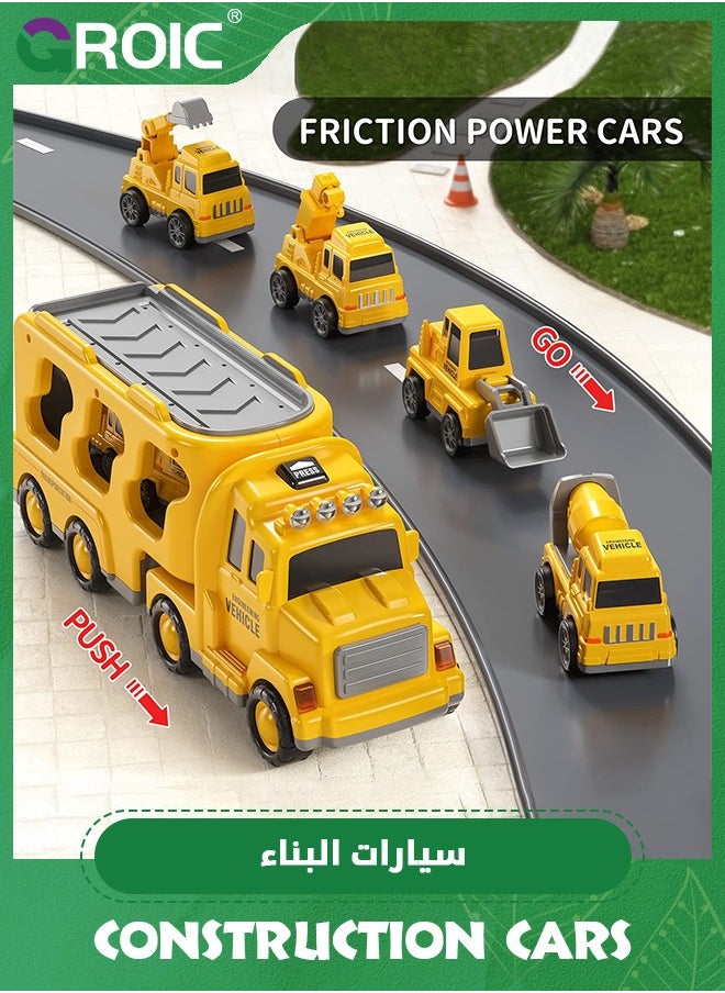GROIC - Construction Trucks,Toys Cars for Toddlers,Transport Vehicle Carrier Truck, Car Toys Set,Excavator, Bulldozer, Crane and Mixer,Construction Transporter Truck Friction Power Toy Car - Image 1