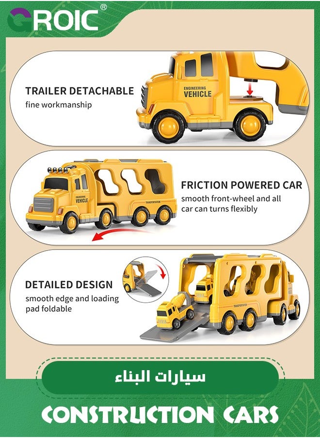 GROIC - Construction Trucks,Toys Cars for Toddlers,Transport Vehicle Carrier Truck, Car Toys Set,Excavator, Bulldozer, Crane and Mixer,Construction Transporter Truck Friction Power Toy Car - Image 1