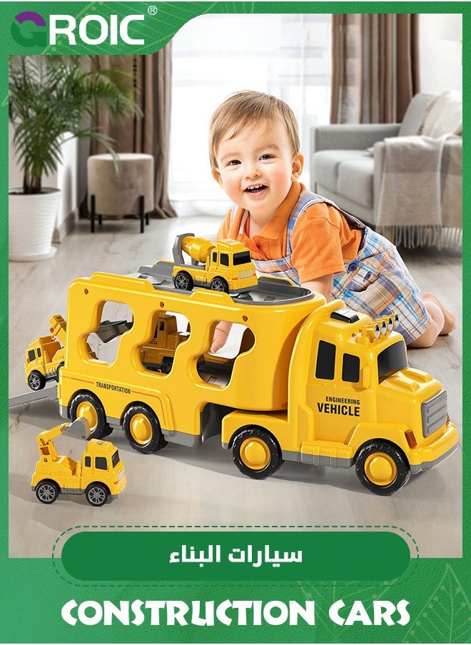 GROIC - Construction Trucks,Toys Cars for Toddlers,Transport Vehicle Carrier Truck, Car Toys Set,Excavator, Bulldozer, Crane and Mixer,Construction Transporter Truck Friction Power Toy Car - Image 1