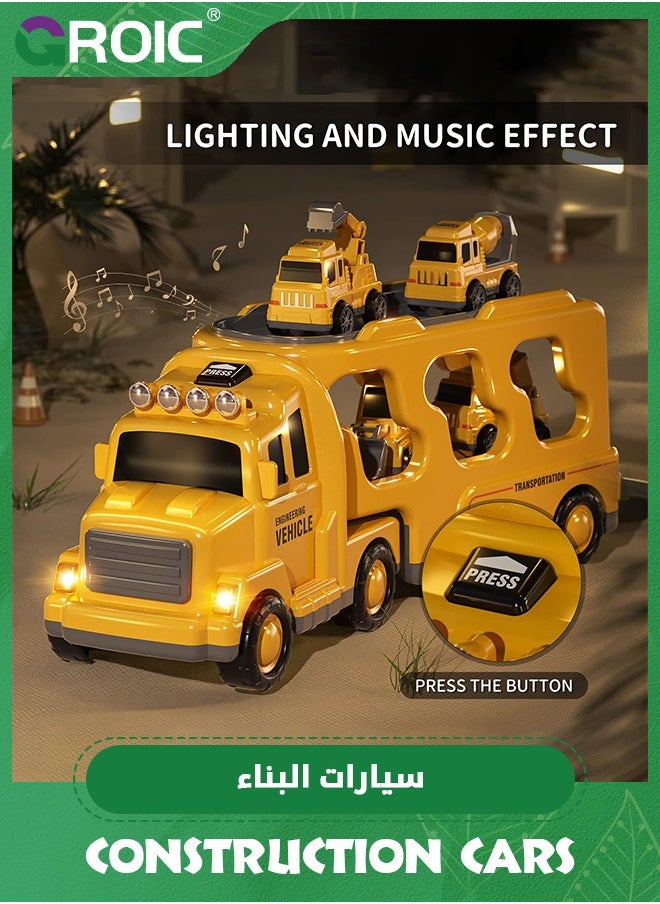 GROIC - Construction Trucks,Toys Cars for Toddlers,Transport Vehicle Carrier Truck, Car Toys Set,Excavator, Bulldozer, Crane and Mixer,Construction Transporter Truck Friction Power Toy Car - Image 1