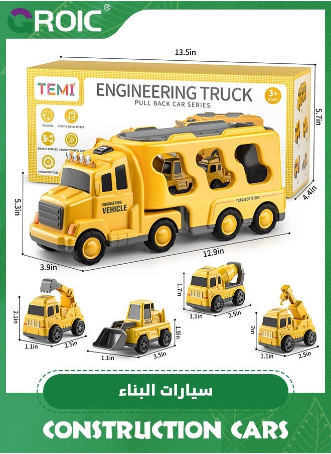GROIC - Construction Trucks,Toys Cars for Toddlers,Transport Vehicle Carrier Truck, Car Toys Set,Excavator, Bulldozer, Crane and Mixer,Construction Transporter Truck Friction Power Toy Car - Image 1