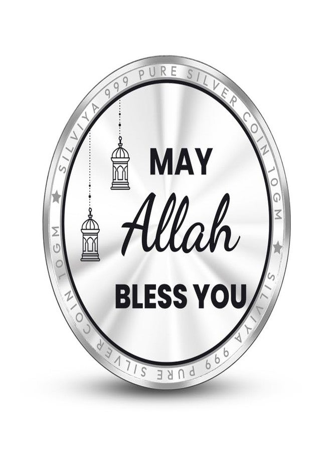 Silviya BIS Hallmarked Eid 999 Pure Silver Coin (10 Gram) Round Shape: Islamic Festival Gift - Ramadan Mubarak - Religious Souvenir - Image 3