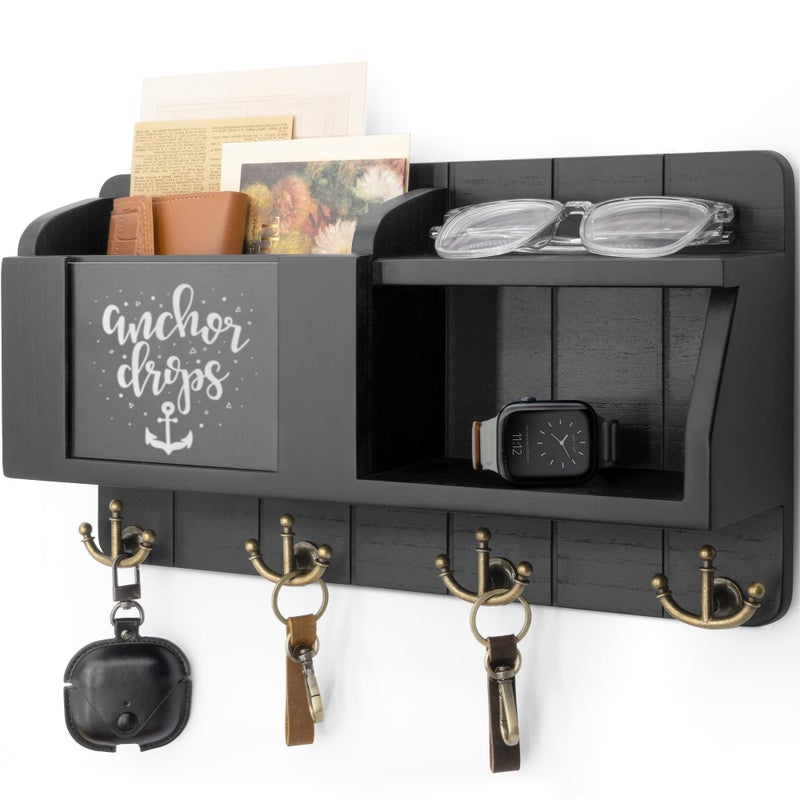 Rebee Vision Modern Key Holder for Wall  Mail Organizer Wall Mount with Chalkboard  Sayings  Home Decor for Entryway