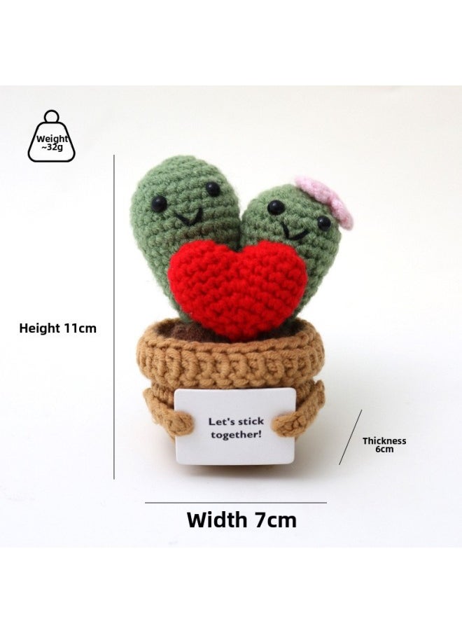 Generic - Finished Hand Knitted Small Doll Wool Crochet Cactus Active Potato Woven Chick Bee Pea-Color:Rose Red Rabbit Wearing Blue Flower P Card - Image 1