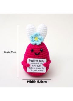 Finished Hand Knitted Small Doll Wool Crochet Cactus Active Potato Woven Chick Bee Pea-Color:Rose Red Rabbit Wearing Blue Flower P Card