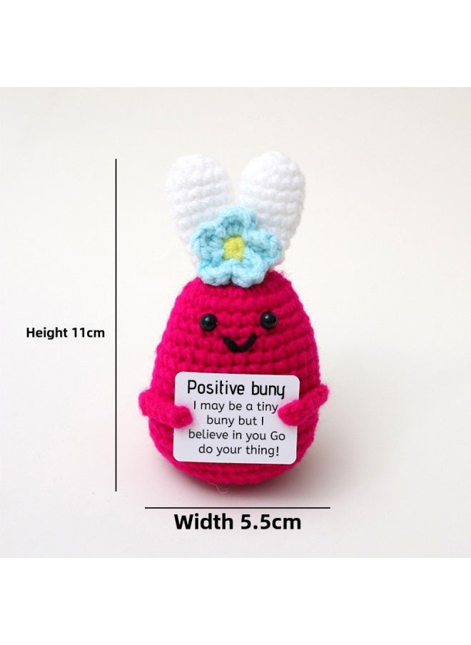 Generic - Finished Hand Knitted Small Doll Wool Crochet Cactus Active Potato Woven Chick Bee Pea-Color:Rose Red Rabbit Wearing Blue Flower P Card - Image 1