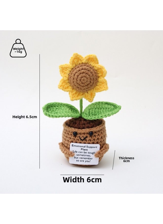 Generic - Finished Hand Knitted Small Doll Wool Crochet Cactus Active Potato Woven Chick Bee Pea-Color:Rose Red Rabbit Wearing Blue Flower P Card - Image 1