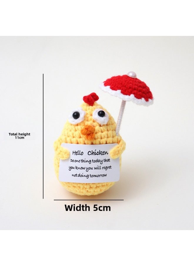 Generic - Finished Hand Knitted Small Doll Wool Crochet Cactus Active Potato Woven Chick Bee Pea-Color:Rose Red Rabbit Wearing Blue Flower P Card - Image 1