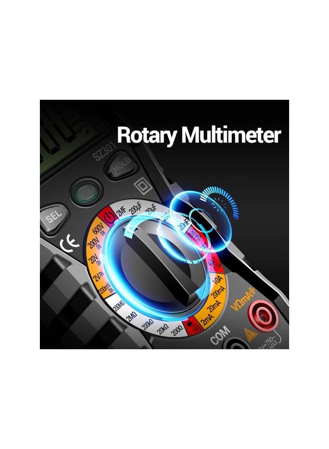 promass Digital Multimeter with Case, Measures DC/AC Voltage, Current, Resistance, Continuity, Diodes, Ohm Volt Amp Meter, Electric Tools for Household Outlets, Automotive Battery Testing - Image 3