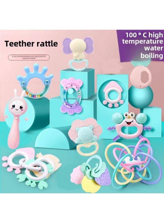 Baby Toys 0-1 Years Old Boiled Teether 3-6-12 Months Baby Newborn Boys And Girls Rattle-Color:9-piece Set + Ball + Music Rattle (bag) - Image 2