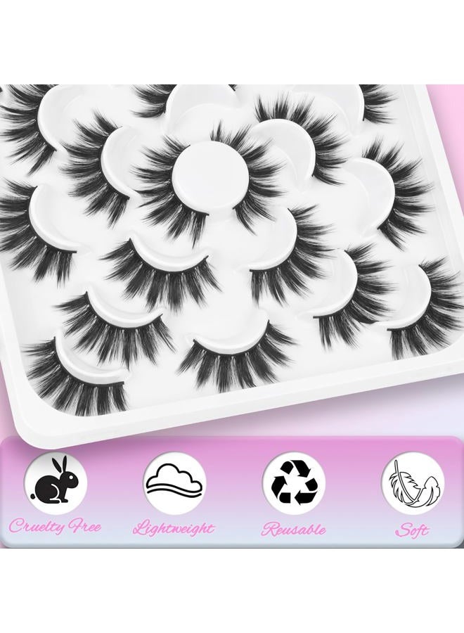 Losha False Eyelashes 10 Pairs Wispy Faux Mink Lashes Soft 3D Volume Fake Eyelashes Handmade Reusable False Lashes Dramatic Long Eye Lashes Pack (Glam) - Image 4