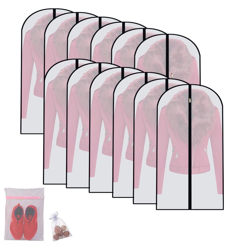Garment Bags for Hanging Clothes Travel Set of 12 Suit Bags for Closet Storage Closet Cover for Open Closet Clothes Storage Bag with Zipper for Suits Jackets Shirts Black 24 x 40