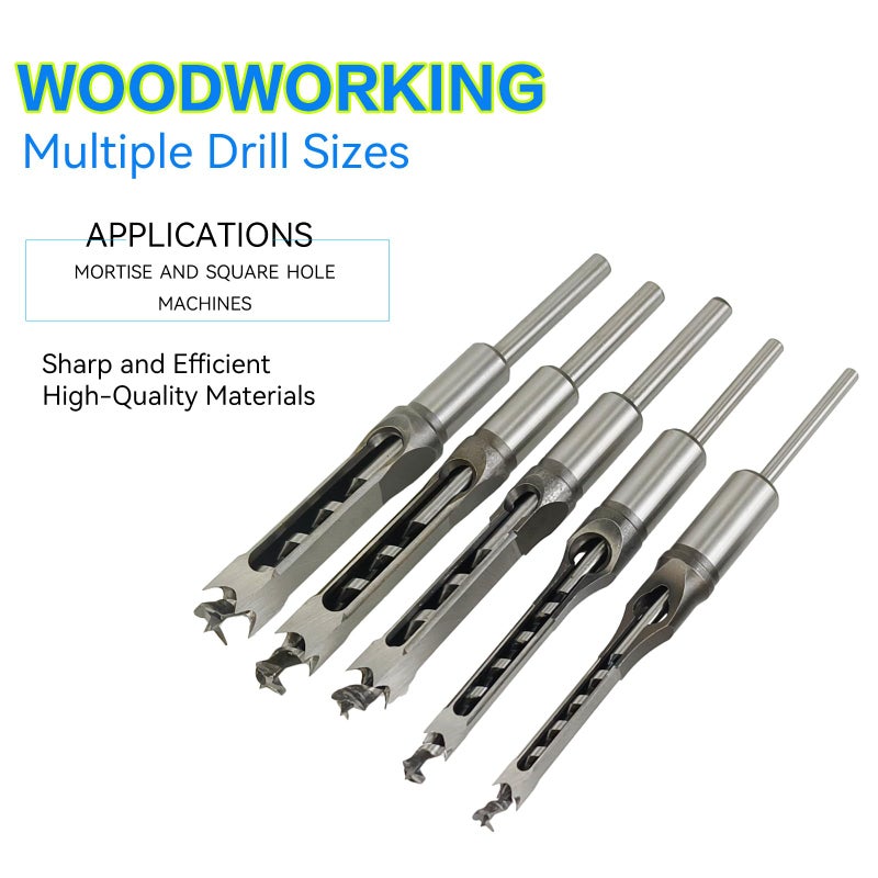 AeKeatDa 6pcs Square Hole Mortise Chisel Drill Bit Tools, 5/8" 9/16" 1/2" 3/8" 5/16" 1/4" for Precise Woodworking - Image 3