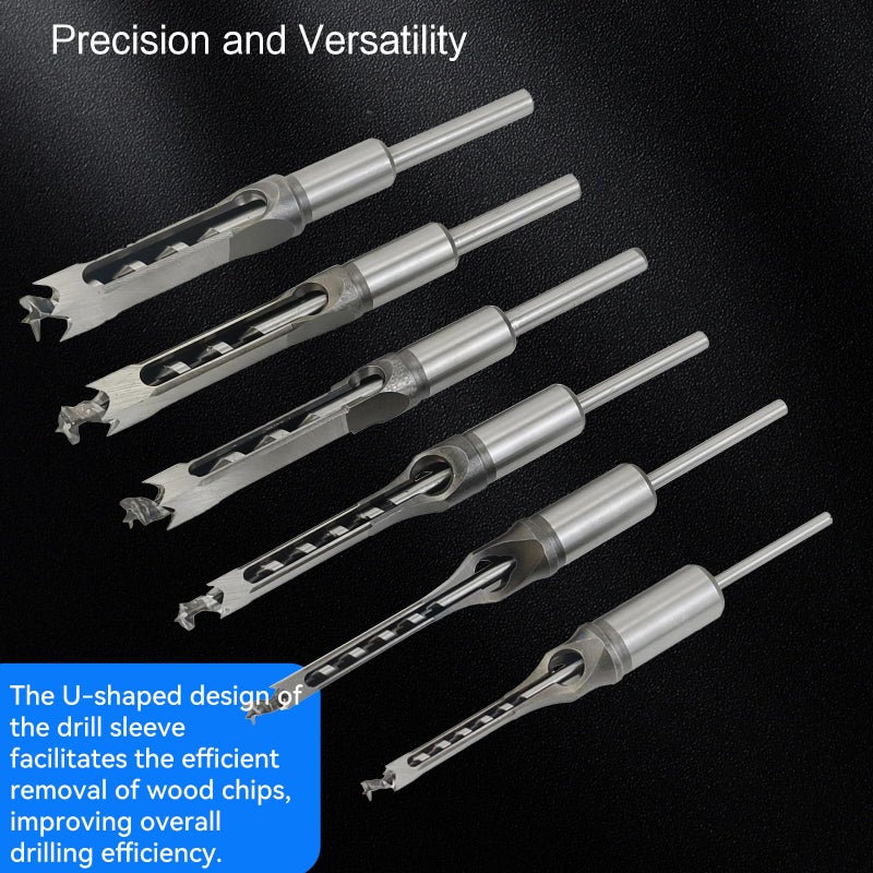 AeKeatDa 6pcs Square Hole Mortise Chisel Drill Bit Tools, 5/8" 9/16" 1/2" 3/8" 5/16" 1/4" for Precise Woodworking - Image 5