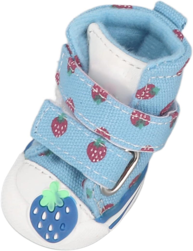 Small Dog Shoes Canvas Puppy Boots, Soft Breathable Non Slip, Cute Strawberry Design for Teddy - Comfortable Velvet Lining, Secure Hook and Loop Closure, Protects Paws for All (4) - Image 5