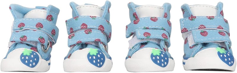 Small Dog Shoes Canvas Puppy Boots, Soft Breathable Non Slip, Cute Strawberry Design for Teddy - Comfortable Velvet Lining, Secure Hook and Loop Closure, Protects Paws for All (4) - Image 1