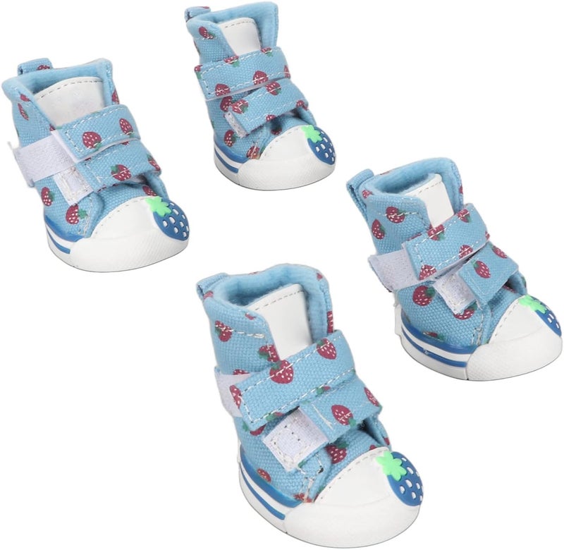 Small Dog Shoes Canvas Puppy Boots, Soft Breathable Non Slip, Cute Strawberry Design for Teddy - Comfortable Velvet Lining, Secure Hook and Loop Closure, Protects Paws for All (4) - Image 2
