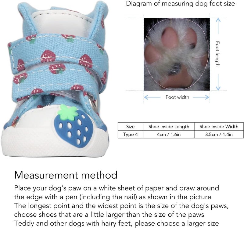 Small Dog Shoes Canvas Puppy Boots, Soft Breathable Non Slip, Cute Strawberry Design for Teddy - Comfortable Velvet Lining, Secure Hook and Loop Closure, Protects Paws for All (4) - Image 4