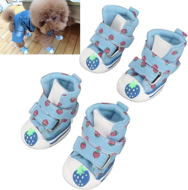 Small Dog Shoes Canvas Puppy Boots, Soft Breathable Non Slip, Cute Strawberry Design for Teddy - Comfortable Velvet Lining, Secure Hook and Loop Closure, Protects Paws for All (4) - Image 3