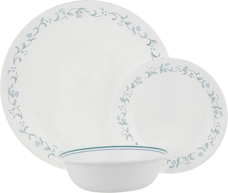كوريل 1 Corelle طقم عشاء من زجاج Vitrelle مكون من 18 قطعة، نقش كوخ ريفي، مقاوم للتشقق والكسر، يكفي 6 أشخاص، أخضر/أزرق - Image 2