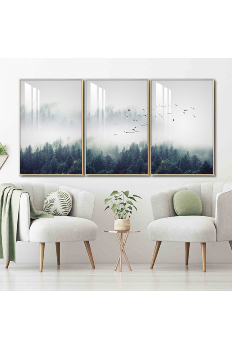 Marktna Three wooden wall painting with a frame and a clear acrylic layer - Image 1