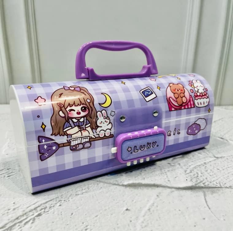 Invite Enterprise Invite Kids Pen & Pencil Box - Suitcase Style Password Lock Pencil Case | Multi-Layer Stationery Organizer for Boys & Girls | Return Gift Item for Kids (School Supplies) (LPPB - Lucky Purple) - Image 4