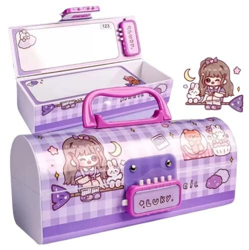 Invite Enterprise Invite Kids Pen & Pencil Box - Suitcase Style Password Lock Pencil Case | Multi-Layer Stationery Organizer for Boys & Girls | Return Gift Item for Kids (School Supplies) (LPPB - Lucky Purple) - Image 1