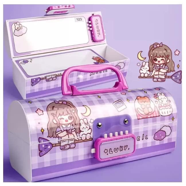 Invite Enterprise Invite Kids Pen & Pencil Box - Suitcase Style Password Lock Pencil Case | Multi-Layer Stationery Organizer for Boys & Girls | Return Gift Item for Kids (School Supplies) (LPPB - Lucky Purple) - Image 2