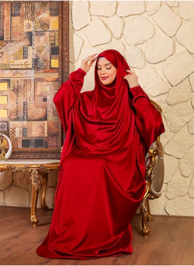 زمرد ثوب صلاة حرير ستان  ساده عملي مع غطاء الرأس من زمرد فاشون -فرنساوي  - Image 5
