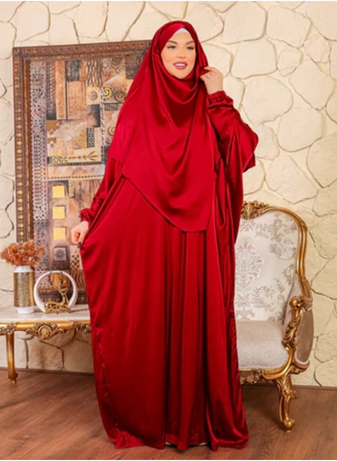 زمرد ثوب صلاة حرير ستان  ساده عملي مع غطاء الرأس من زمرد فاشون -فرنساوي  - Image 4