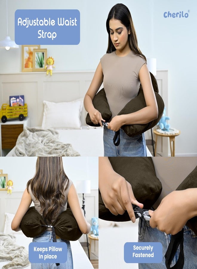 Cherilo Nursing Pillow for Breastfeeding, Plus Size Breast Feeding Pillow with Security Fence Design for Extra Baby Support, Adjustable Belt Strap | Removable Premium Velvet Cover | Brown - Image 4