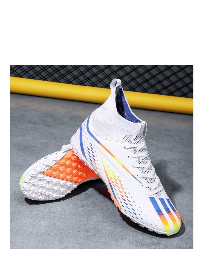 بيوينتي أحذية رياضية قصيرة المسامير TF أحذية تدريب أحذية كرة القدم غير قابلة للانزلاق (قصيرة المسامير باللون الأبيض الساطع) مقاس 35 - Image 1