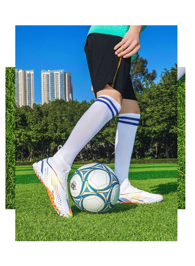 بيوينتي أحذية رياضية قصيرة المسامير TF أحذية تدريب أحذية كرة القدم غير قابلة للانزلاق (قصيرة المسامير باللون الأبيض الساطع) مقاس 35 - Image 2